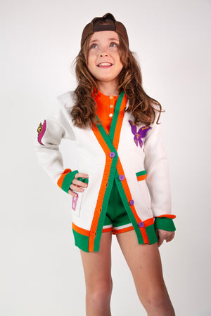 Girls knit cardigan by Little Baddie with relaxed fit and premium knit texture, stylish layering piece for girls aged 5 to 12, buttoned