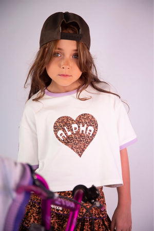 Leopard Heart, Glitter Flex - Cropped Tee White