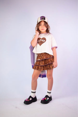 Leopard Heart, Glitter Flex - Cropped Tee White