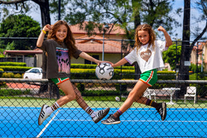 Girls cotton knit shorts in green by Little Baddie with premium textured finish, stylish boutique shorts for girls aged 5 to 12, two girls power