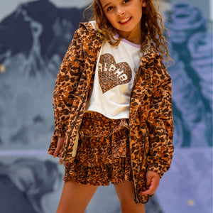 Girls leopard print jacket by Little Baddie with relaxed oversized fit, trendy boutique streetwear outerwear for ages 6 to 12