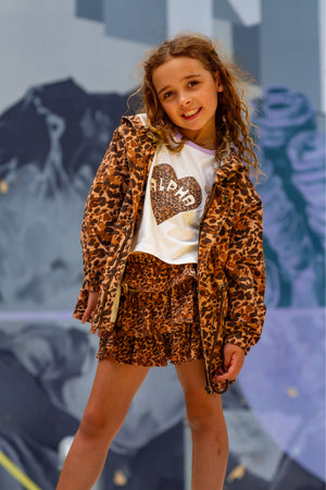 Girls leopard print jacket by Little Baddie with relaxed oversized fit, trendy boutique streetwear outerwear for ages 6 to 12