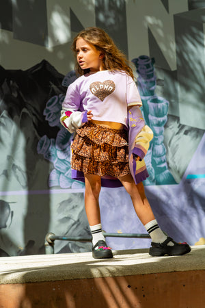 Girls leopard print ruffle skirt by Little Baddie, trendy boutique fashion skirt for stylish girls aged 5 to 12