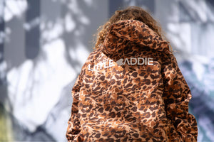 Girls leopard print jacket by Little Baddie with relaxed oversized fit, trendy boutique streetwear outerwear for ages 6 to 12, backside